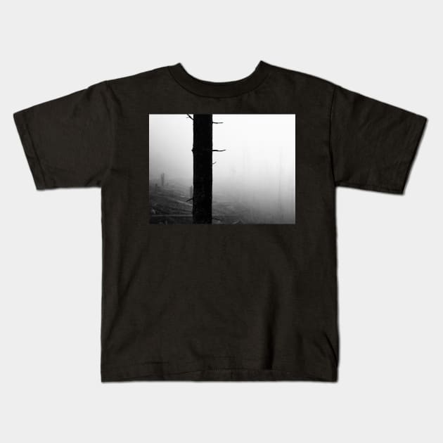 Misty forest black and white Kids T-Shirt by Kate-P-